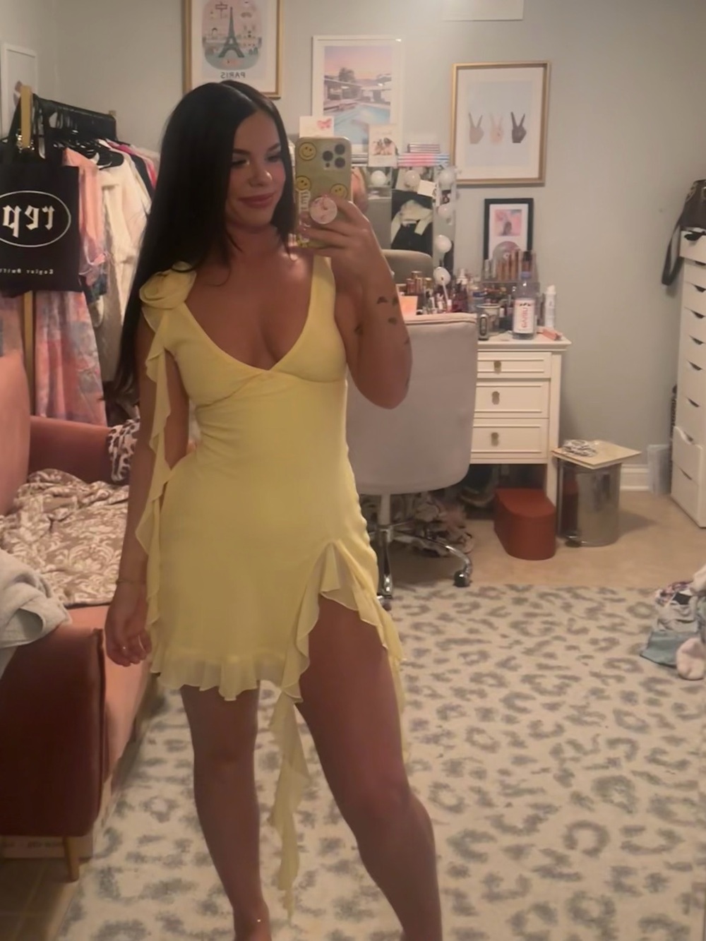 Whitefox Boutique Like That Yellow Ruffle Mini Dress with Shoulder Tie